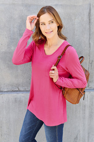 Basic Bae Full Size V-Neck Long Sleeve Top Trendsi