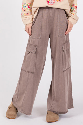 SAGE + FIG Knit Terry Mineral Wash Wide Leg Pants Trendsi