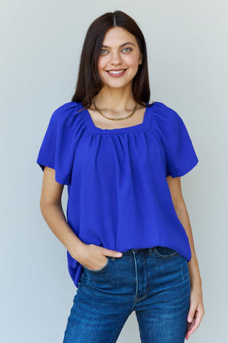 Ninexis Keep Me Close Square Neck Short Sleeve Blouse in Royal Trendsi