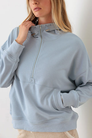 Le Lis Half Zip Drawstring Mock Neck Hoodie Trendsi