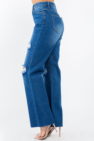 American Bazi High Waist Distressed Wide Leg Jeans Trendsi