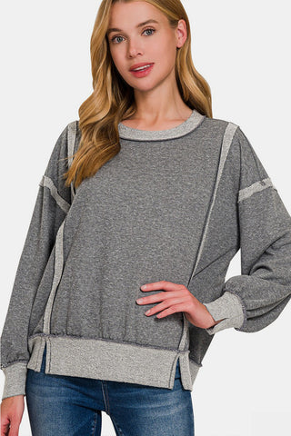 Zenana Washed Exposed-Seam Sweatshirt Trendsi