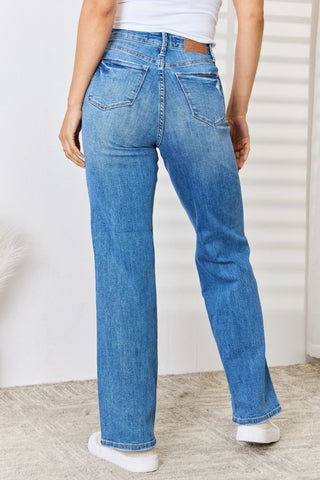 Judy Blue Full Size High Waist Distressed Straight-Leg Jeans Trendsi