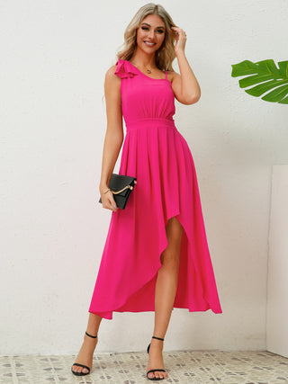 Bow Asymmetrical Neck Sleeveless Dress Trendsi