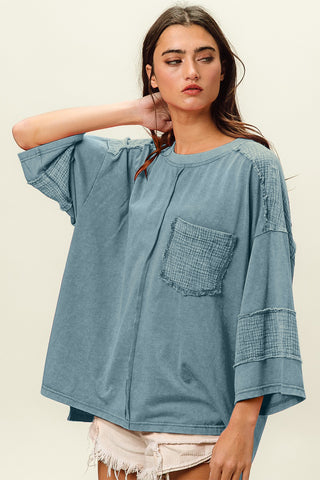 BiBi High-Low Washed T-Shirt Trendsi