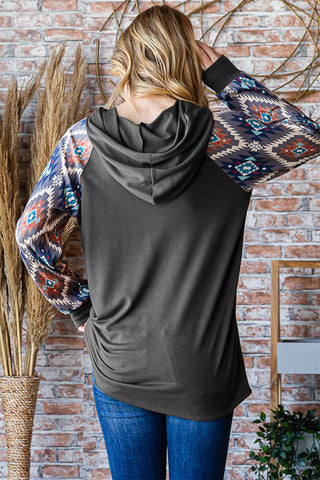 Heimish Half Button Printed Long Sleeve Hooded Top Trendsi