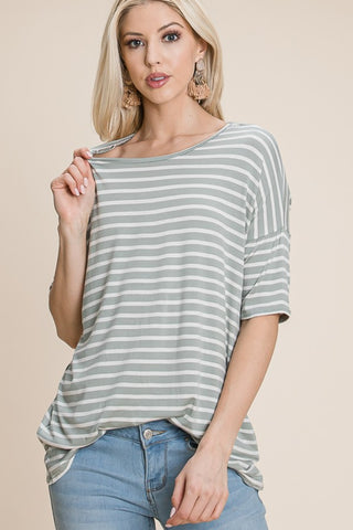 BOMBOM Striped Round Neck T-Shirt Trendsi