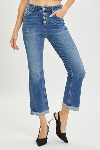 RISEN Full Size Button Fly Cropped Bootcut Jeans Trendsi