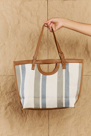 Fame Striped In The Sun Faux Leather Trim Tote Bag Trendsi