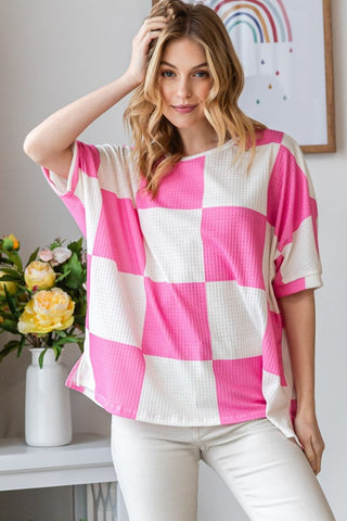 HOPELY Checkered Waffle Oversized T-Shirt Trendsi