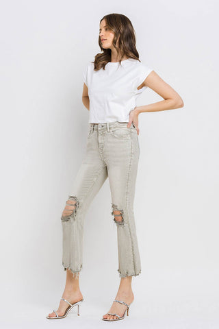 Lovervet Distressed Raw Hem Cropped Flare Jeans Trendsi