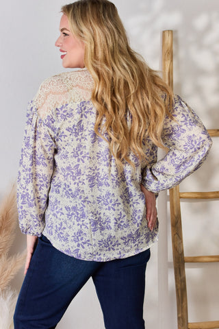 Hailey & Co Full Size Lace Detail Printed Blouse Trendsi