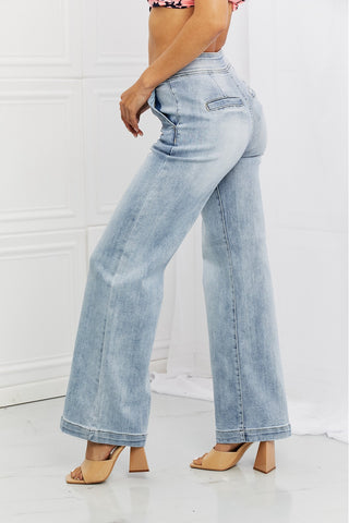 RISEN Full Size Luisa Wide Flare Jeans Trendsi