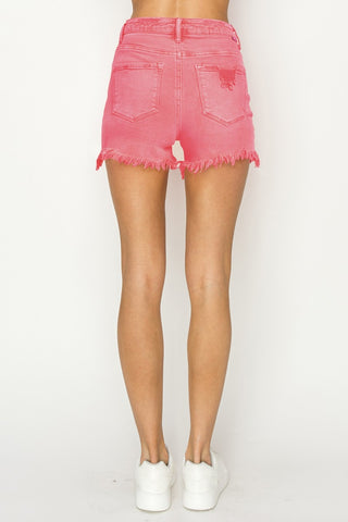 RISEN High Waist Frayed Hem Denim Shorts Trendsi