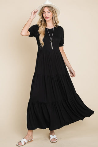 BOMBOM Short Sleeve Tiered Maxi Dress Trendsi