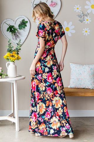 Heimish Full Size Floral Surplice Tie Waist Maxi Dress Trendsi