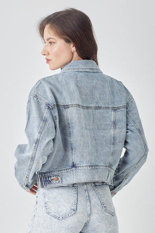 RISEN Full Size Button Down Cropped Denim Jacket Trendsi