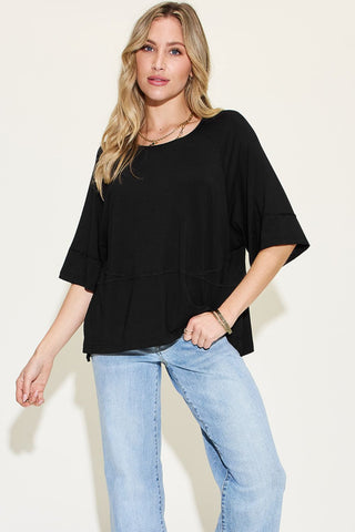 Basic Bae Full Size Bamboo Round Neck Exposed Seam T-Shirt Trendsi