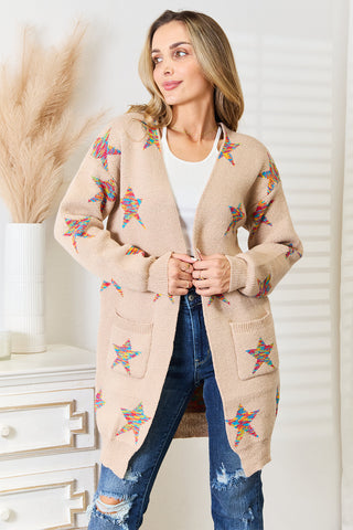 Angel Wings Star Pattern Open Front Longline Cardigan Trendsi