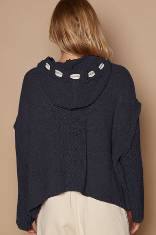 POL Cable Knit Hooded Chenille Sweater Trendsi