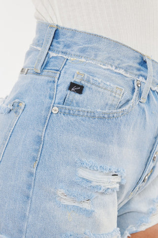 Kancan Distressed Button Fly Denim Shorts Trendsi