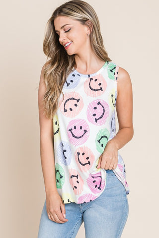 BOMBOM Smiley Face Round Neck Tank Trendsi