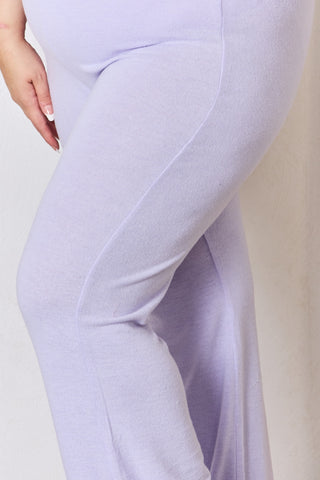 RISEN Full Size High Waist Ultra Soft Knit Flare Pants Trendsi