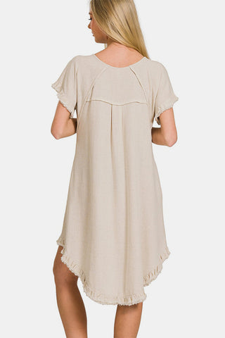 Zenana Fringe Edge High Low Flowy Dress with Pockets Trendsi