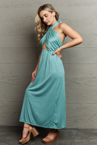 Ninexis Know Your Worth Criss Cross Halter Neck Maxi Dress Trendsi