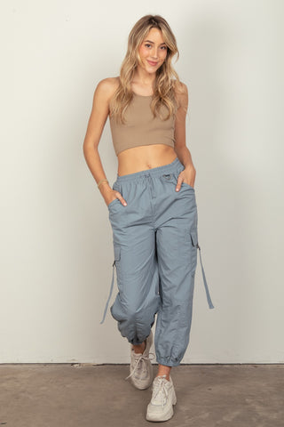 VERY J Elastic Waist Woven Cargo Pants Trendsi