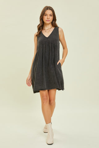 HEYSON Full Size Texture V-Neck Sleeveless Flare Mini Dress Trendsi