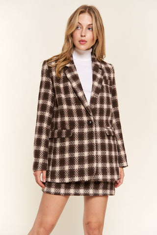 And The Why Full Size Plaid Brushed One Button Blazer Trendsi