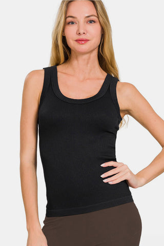 Zenana 2 Way Neckline Washed Ribbed Tank Trendsi