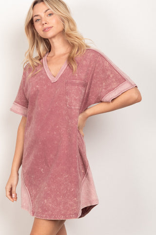 VERY J Short Sleeve V-Neck Tee Dress Trendsi