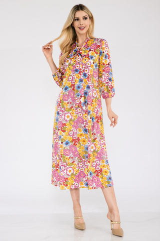 Celeste Full Size Floral Midi Dress with Bow Tied Trendsi