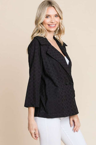 Culture Code Double Breasted Eyelet Jacket with Pockets Trendsi