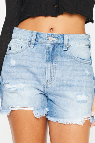 Kancan High Waist Frayed Denim Shorts Trendsi