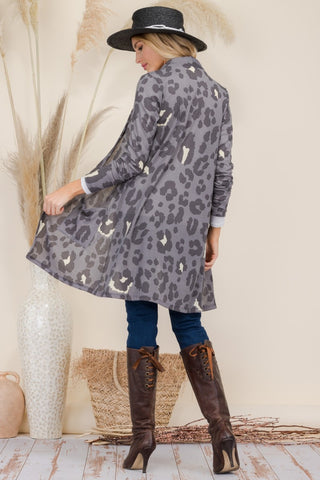 Celeste Full Size Leopard Open Front Contrast Cardigan Trendsi