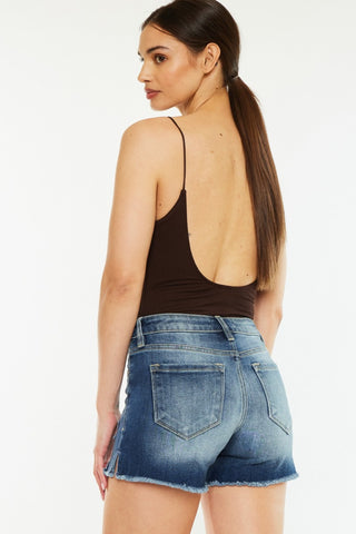 Kancan High Waist Raw Hem Denim Shorts Trendsi