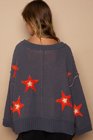 POL Long Sleeve Star Patch Sweater Trendsi