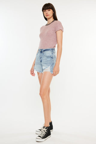 Kancan Distressed High Waist Denim Shorts with Pockets Trendsi