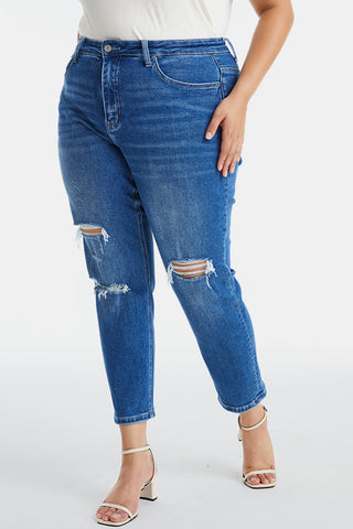 BAYEAS Full Size Distressed High Waist Mom Jeans Trendsi