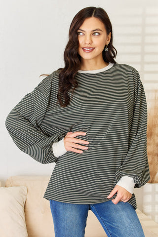 And The Why Oversized Striped Contrast T-Shirt Trendsi