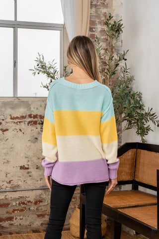 Sew In Love Full Size Color Block Exposed Seam Sweater Trendsi