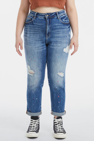 BAYEAS Full Size High Waist Distressed Paint Splatter Pattern Jeans Trendsi