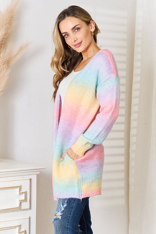 Angel Wings Woven Right Multicolored Gradient Open Front Longline Cardigan Trendsi