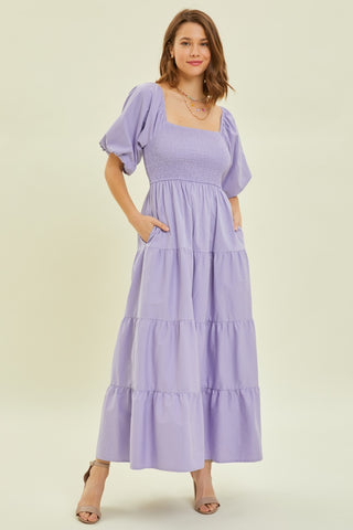 HEYSON Puff Sleeve Tiered Ruffled Poplin Dress Trendsi