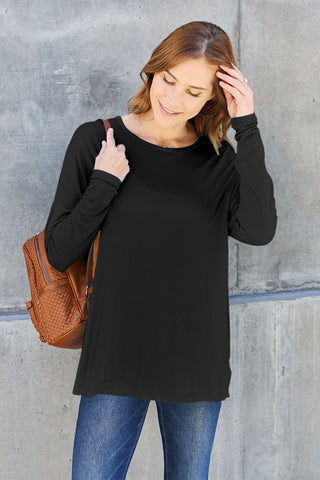 Basic Bae Full Size Round Neck Dropped Shoulder T-Shirt Trendsi