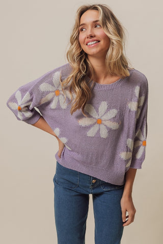 BiBi Floral Pattern Slit Sweater Trendsi