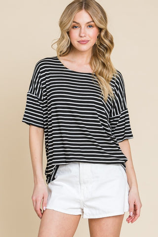 BOMBOM Striped Round Neck T-Shirt Trendsi